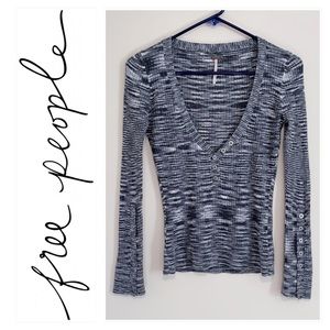 Free People Henley Gray Button Sweater Size S